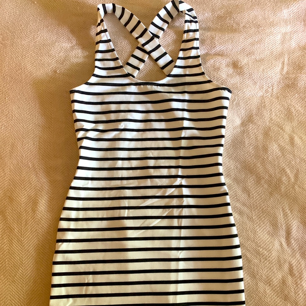 Elegant long, crisscross, striped Zara dress
